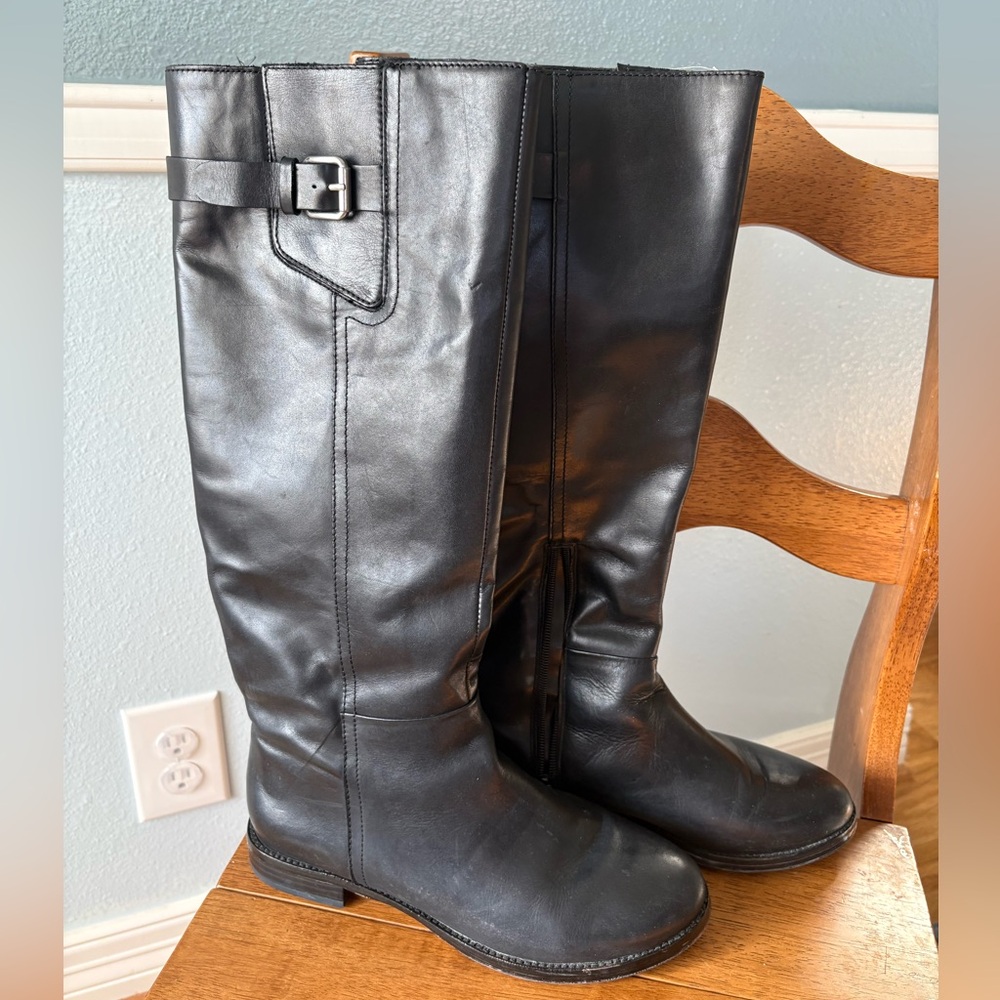 INC International Concepts Black Leather Knee-High Boots 8M